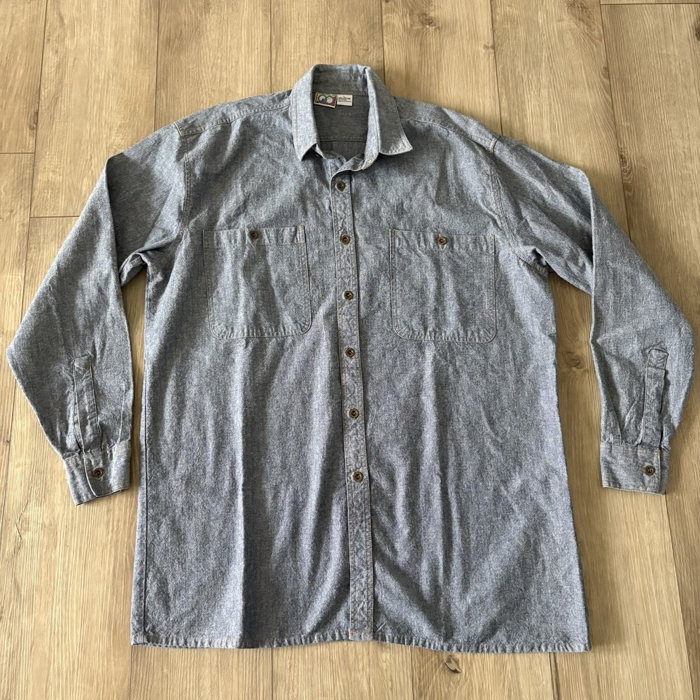 Vintage Generation One Men's ‎ Gray Button Up Long Sleeve Polo Shirt Size Large